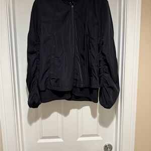 Athleta Black Bomber Jacket with Standing Collar and Ribbed Hem